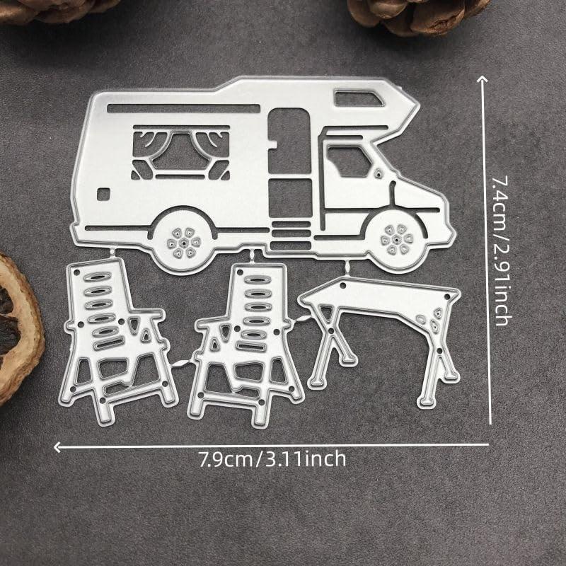 Lapoo Flowers Metal Cutting Die for Scrapbooking - Durable, Cut Stencils for DIY Scrapbook Photo Album Decorative Paper Card, Card Making Supplies (Vacation Rvs and Tables and Chairs 3.1 x 2.9 in) - Image 2